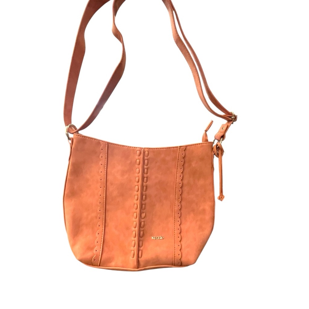 Kensie Crossbody Vinyl Faux Suede Handbag Crossbody Shoulder Soft Pink NEW Logo